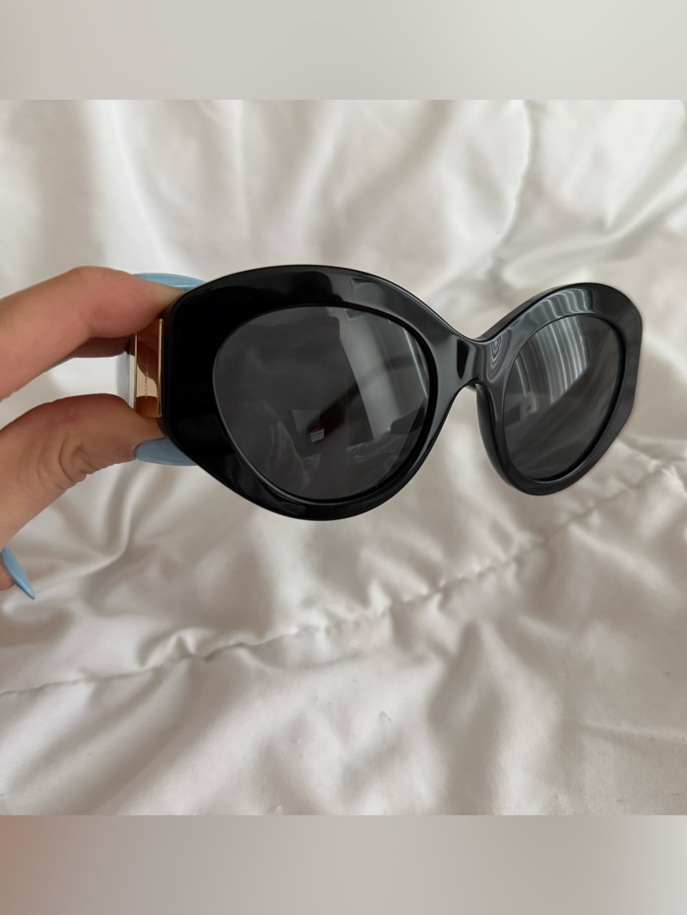 Burberry Black Oversized Cat-Eye Sunglasses with Gold Accents